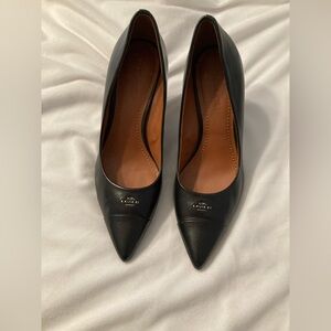 Coach Black Leather Pointed Toe Heels